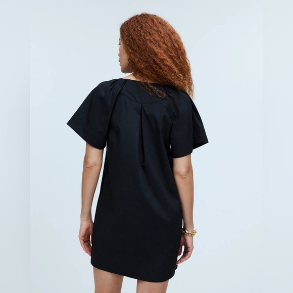 Madewell Black V-Neck Mini Dress Minimalist simple pockets Poplin cotton - Picture 3 of 12